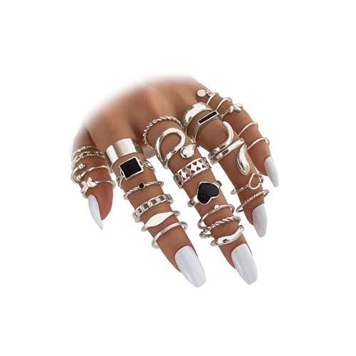 IFKM Gold Knuckle Rings Set For Women Vintage Stackable Joint Finger Midi Rings Dainty Cubic Zirconia Crystal Simple Twist Hollow Cute Rings Pack Jewelry Gift - color: Silver, style: Hidden Love