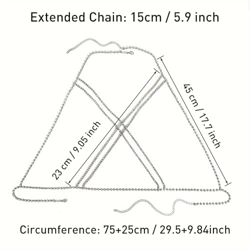 Body Chain Jewelry for Women, Layered Waist Chain for Bikinis | Sexy Body Jewelry, Adjustable Fit, Chest Belly Chain, Gold & Silver Options, Beach Vacation, Festivals Raves & Concerts - style: Cross Diamond1