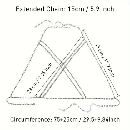 Body Chain Jewelry for Women, Layered Waist Chain for Bikinis | Sexy Body Jewelry, Adjustable Fit, Chest Belly Chain, Gold & Silver Options, Beach Vacation, Festivals Raves & Concerts - style: Cross Diamond1