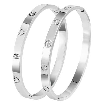 Camhanno Gold Bangles for Women - Stainless Steel Love & Friendship Bracelet Set with Gift Box | Daily Wear & Party Jewelry - color: 2Pcs Silver Set Style 5