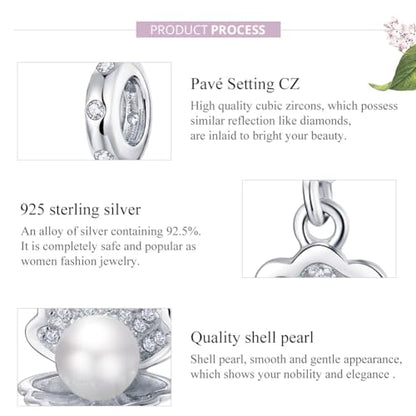 925 Sterling Silver Charms for Bracelet Jewelry Gifts for Women - color: Pearl