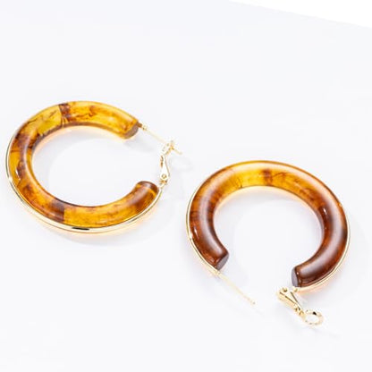 Chunky Gold Resin Hoop Earrings Leverback Statement Huggie Hoops Dangle Drop Dressy Earring Prom Festival Vacation Jewelry for Women - color: Amber, size: Hoop