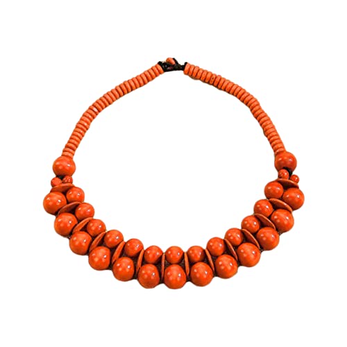 COLORFUL BLING Ethnic Large Chunky Wooden Beaded Necklaces Boho African Statement Necklace Handmade Tribal Collar Choker Bib Jewelry - color: joint orange