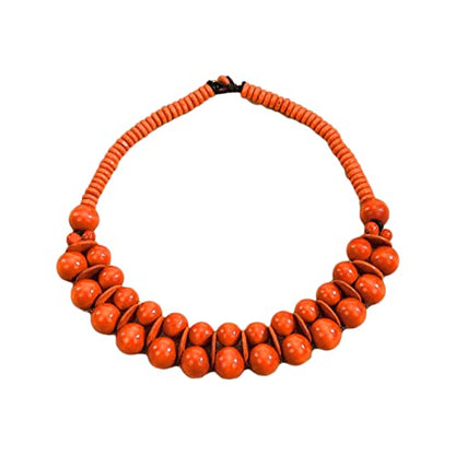 COLORFUL BLING Ethnic Large Chunky Wooden Beaded Necklaces Boho African Statement Necklace Handmade Tribal Collar Choker Bib Jewelry - color: joint orange