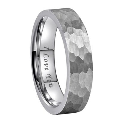 TUTISS 6mm 8mm Silver/Black/Gunmetal/Gold/Rose Gold Hammered Tungsten Rings for Men Women Couple Fashion Jewelry Engagement Wedding Bands Matte Finish Comfort Fit - color: 6mm Silver I Love You Engraved