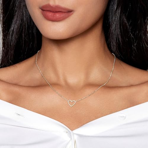 HERIER Cute Heart Necklace Dainty 18k Gold Plated Tiny Heart Pendant Choker Necklaces Small Gold Love Open Heart Chain Necklace for Women Simple Gold Necklace for Women Trendy Jewelry - color: Heart Necklace-Silver