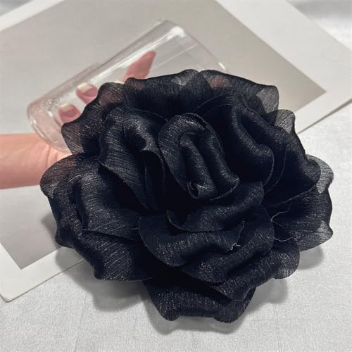 Flash Camellia Flower Brooch Pin for Women Men Elegant Texture Fabric Dahlia Rose Floral Brooches Lapel Pins Dainty Wedding Holiday Party Costume Dress Accessories Jewelry - color: Black