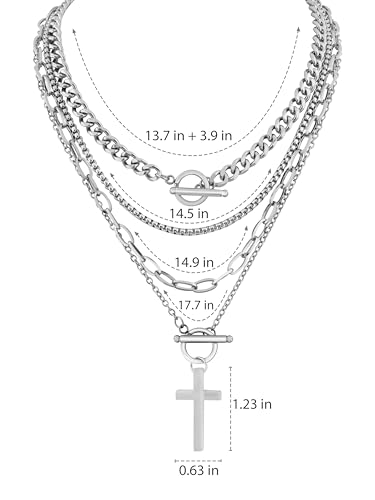 Sacina Goth Layered Cross Choker Necklace, Gothic Punk Grunge Emo Necklace, Christmas Jewelry Gift for Women - color: Silver