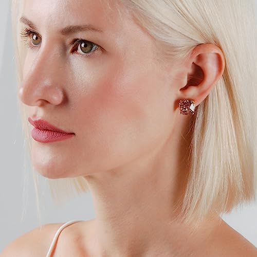 Large Square Stud Earrings for Women - Big Sparkly Rhinestone Studs | Plated in Gold Tone or Silver Tone, Hypoallergenic and Safe for Sensitive Ears - color: Rose Gold Glitter
