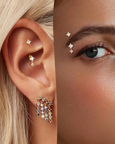 Minimalist Rook Earrings 8MM Silver Rook Piercing Jewelry Stainless Steel Clear CZ 16G Belly Button Ring Curved Barbell - color: Gold-8MM
