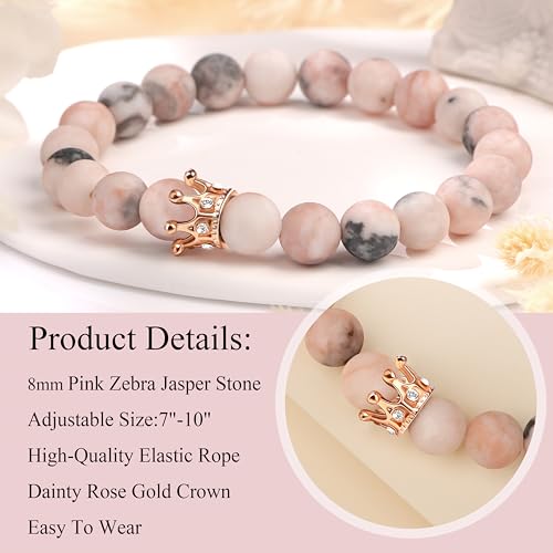 JoycuFF Woman Birthday Gifts Idea Friendship Gifts For Women Best Friends Besties Aunt Female Mom Daughter Granddaughter Gf Anniversary Christmas Graduation Healing Stone Crown Gifts For Her - style: 3.Life Is Tough But So Are You-Pink Zebra Jasper