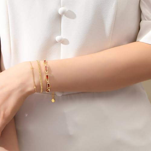 Gold Birthstone Bracelet for Women, 18K Gold Plated Layered Jewelry Bracelet Set, Womens Dainty Stackable Bracelets Link Paperclip Chain Valentines Day Gift for Wife Her - color: Gold-01-Jan./07-Jul.