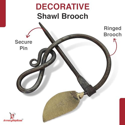 Armory Replicas™ Hand-Forged Viking & Celtic Cloak Pin Brooch – Medieval Fibula for Costumes, Reenactments, Cosplay & Historical Dress Accessories - style: Gold Leaf Ring