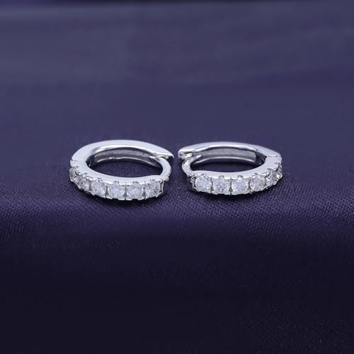 Dainty Cartilage Huggie Hoop Earrings Women in 18K Gold Plated | Round Moissanite in 18K Gold Plated Jewelry for Her - color: White Gold, size: 11 MM