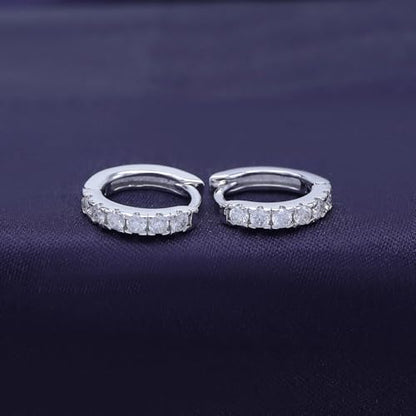 Dainty Cartilage Huggie Hoop Earrings Women in 18K Gold Plated | Round Moissanite in 18K Gold Plated Jewelry for Her - color: White Gold, size: 11 MM