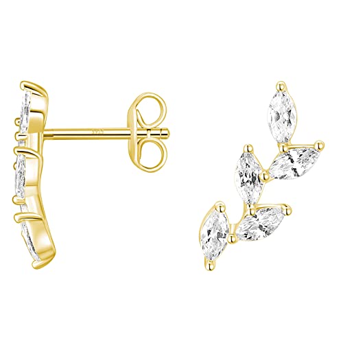 TIGRADE Stud Earrings Marquise Cubic Zirconia Rhinestone Crawler Style Wedding Earrings 925 Sterling Silver Post Hypoallergenic for Women, Brides, Bridesmaid - color: Gold
