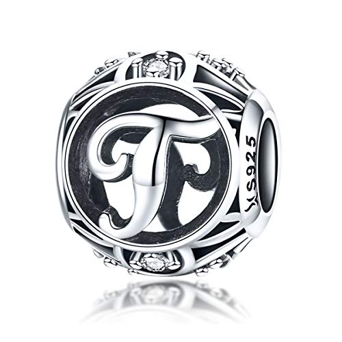 Letter Charms 925 Sterling Silver Initial A-Z Bead Charms | For Bracelets Necklaces, Hypoallergenic,Cubic Zirconia Alphabet Beads, Personalized Gifts for Women - color: T