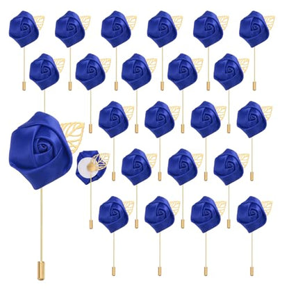 uxcell 24pcs Bright Blue Rose Boutonnieres Flower Pins for Wedding | Buttonholes Pocket Boutonnieres for Wedding Ceremony Anniversary Prom Formal Dinner Party - color: Bright Blue