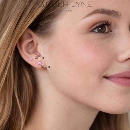 Titanium Heart CZ Labret Stud Earrings for Piercings by Ginger Lyne 6Pc Set G23 Screw Front Flat Back Body Jewelry 2 pair post 6mm, 8mm Cartilage, Helix, Tragus, Lip, Conch, Lobe - color: 3mm-Pink