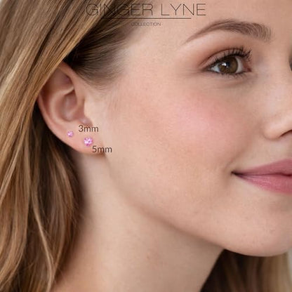 Titanium Heart CZ Labret Stud Earrings for Piercings by Ginger Lyne 6Pc Set G23 Screw Front Flat Back Body Jewelry 2 pair post 6mm, 8mm Cartilage, Helix, Tragus, Lip, Conch, Lobe - color: 3mm-Pink