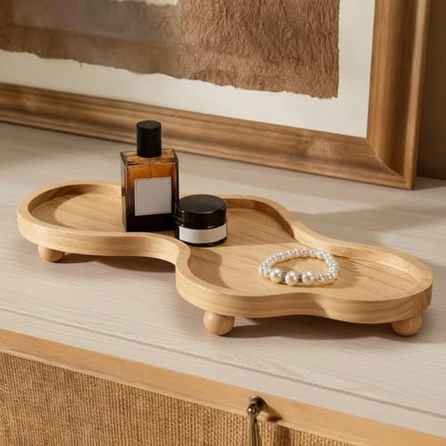 Uiifan Wood Cloud Perfume Tray Irregular Jewelry Decorative Bedside Tray for Nightstand for Women Trinket Dish Ring Holder Dish Room Aesthetic Decor Birthday Housewarming Gift(Wood Color) - color: Wood Color