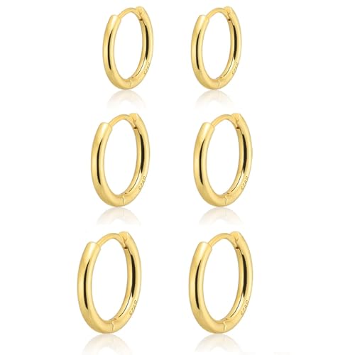 Small Gold Huggie Hoop Earrings Set for Women Men, Hypoallergenic 14K Gold Plated Hoop Earring Cartilage Earrings Stack Sets for Multiple Piercing Jewelry Cute Mini Tiny Lightweight Earrings for Sensitive Ears Everyday - color: Gold, size: 8mm/10mm/12mm