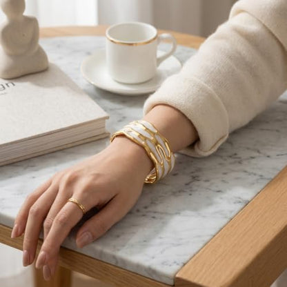18K Gold Plated White Enamel Cuff Bracelet for Women - color: wave
