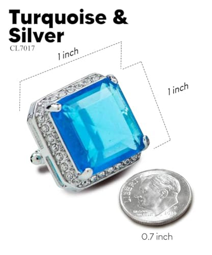Large Big Square Crystal Color Stone Cuff Links for Men – Tuxedo Suit Accessories, Cufflinks for Men - style: Turquoise/Silver