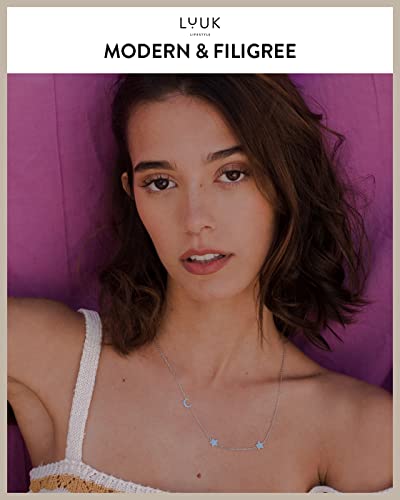 LUUK LIFESTYLE Stainless steel necklace with pendant and HAPPINESS card, 20” adjustable length, lucky charm, friendship chain, Valentine's Day gift, birthday, women's jewelry, silver, gold, rosegold - color: Silver, size: Moon and Stars