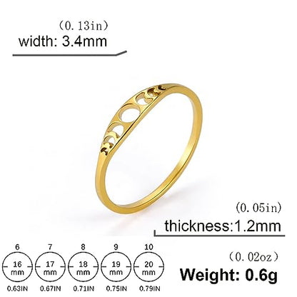 Amaxer Minimalist Phase of the Moon Rings Women Stainless Steel Moon Phase Ring Geometric Crescent Moon Finger Ring Gifts - color: gold