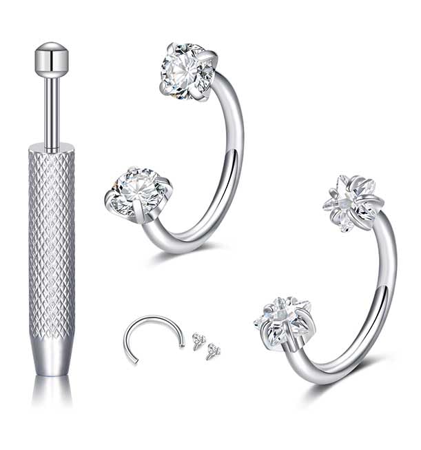 18G 20G Horseshoe Nose Rings Studs,Surgical Steel Nose Ring Pink Cubic Zirconia Nose Piercing,Internally Threaded Nose Rings For Women,Pink and Silver Zirconia - color: 20G-Silver-Star CZ
