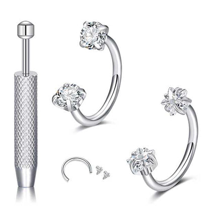 18G 20G Horseshoe Nose Rings Studs,Surgical Steel Nose Ring Pink Cubic Zirconia Nose Piercing,Internally Threaded Nose Rings For Women,Pink and Silver Zirconia - color: 20G-Silver-Star CZ