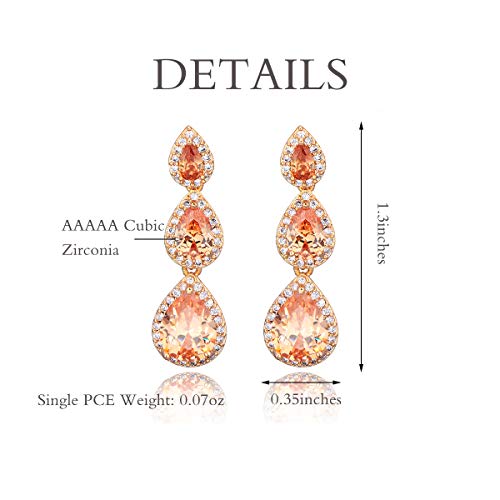 Women's Cubic Zirconia Bridal Earrings - Elegant Long Wedding Party Prom Earring for Bride Bridesmaids Crystal CZ Rhinestone Chandelier Statement Dangle Drop Earrings for Women - color: Champagne