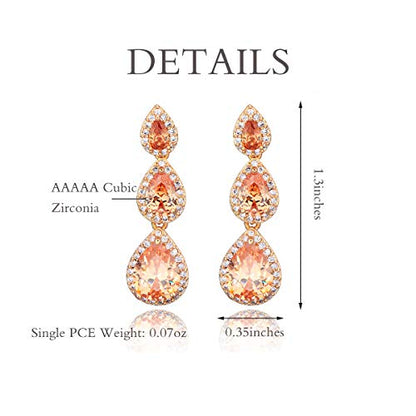 Women's Cubic Zirconia Bridal Earrings - Elegant Long Wedding Party Prom Earring for Bride Bridesmaids Crystal CZ Rhinestone Chandelier Statement Dangle Drop Earrings for Women - color: Champagne