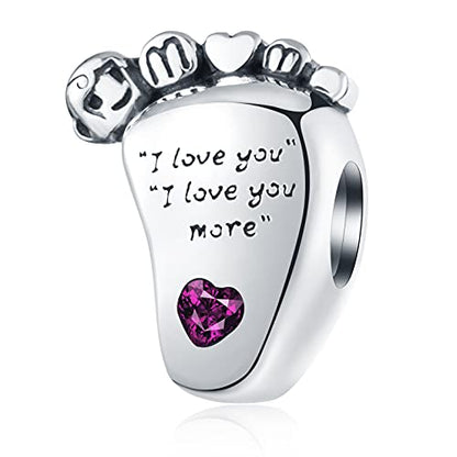 925 Sterling Silver Mothers Day Series Charms - Artist, Autism, Mother Daughter & Baby Foot Charms, Mom Crown & Nana Beads - Fits European Bracelet or Necklace - Gifts for Family, Lovers & Friends - color: Red Baby Foot Charms