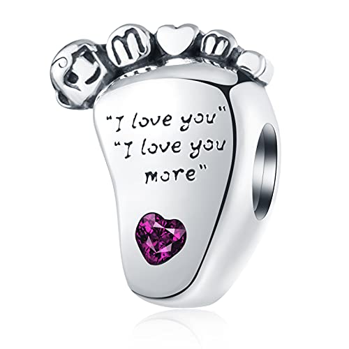925 Sterling Silver Mothers Day Series Charms - Artist, Autism, Mother Daughter & Baby Foot Charms, Mom Crown & Nana Beads - Fits European Bracelet or Necklace - Gifts for Family, Lovers & Friends - color: Red Baby Foot Charms