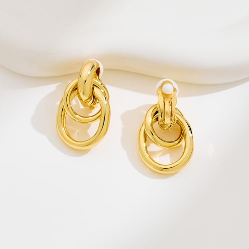 Gold Geometric Clip On Earrings for Women Chunky Gold Knot Link Clip Earrings Trendy Jewelry - color: Gold-A