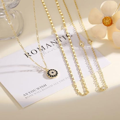 Gold Necklace for Women 14K Gold Plated Layered Necklaces Dainty Pendant Necklace Cute Stack Necklaces Set Fashion Jewelry Gift for Her - style: circle3-gd