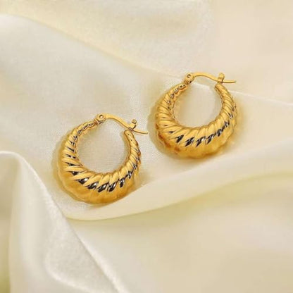 18K Gold Plated Stainless Steel Statement Earrings for Women - Trendy Hoops with Cubic Zirconia - Lightweight Non-Tarnish Waterproof Fashion Jewelry Gift - style: Croissant Twist Hoops