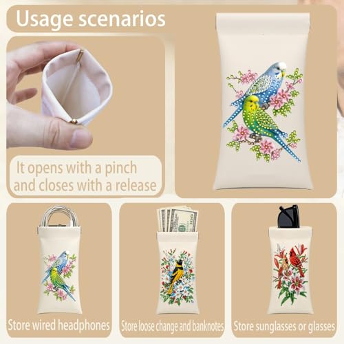 Diamond Art Painting Eye Glass Bag PU Sunglasses Glasses Storage Bag Built-in Glasses Cloth Press Automatic Closure - color: 2pcs