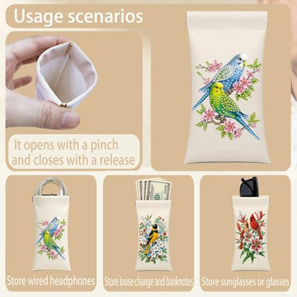 Diamond Art Painting Eye Glass Bag PU Sunglasses Glasses Storage Bag Built-in Glasses Cloth Press Automatic Closure - color: 2pcs