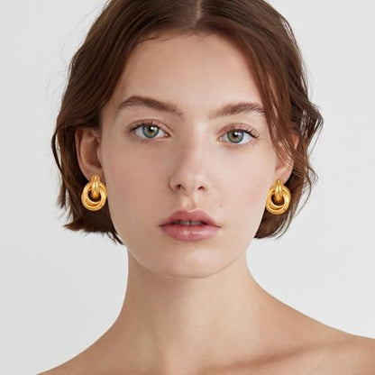 Gold Geometric Clip On Earrings for Women Chunky Gold Knot Link Clip Earrings Trendy Jewelry - color: Gold-C