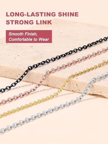 FOCALOOK Womens Chain Necklace, 1/1.4/2mm Thin Cable Link Necklace Chain | Hypoallergenic 316L Stainless Steel, Non Tarnish, Sturdy Chain for Pendants, 14K Gold Plated/Silver/Rose Gold/Black, 14-30" - color: 2mm Silver, size: 14 Inch