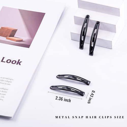 16 PCS Snap Hair Clips Metal Barrettes for Women Non Slip Barrettes for Thick and Thin Fine Hair,Bright Black,2.36 x 0.43 Inches. - color: Bright Black