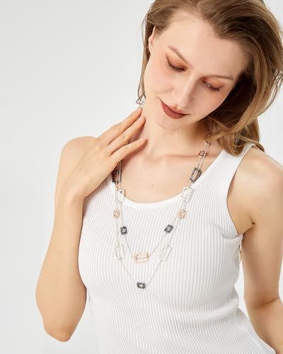 Silver Chunky Statement Necklaces Long Layered Necklaces for Women - color: silver black
