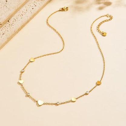 Dainty Necklaces with CZ Inlaid Minimalist Stackable Fashion Gifts - color: Heart-GD