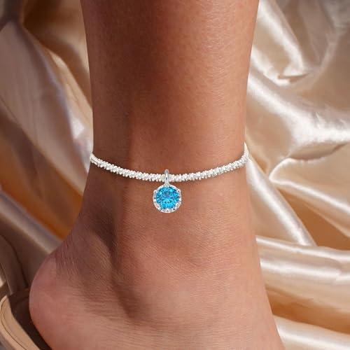 Wellike Silver Ankle Bracelets For Women Waterproof Birthstone Anklets Adjustable Sparkly Chain Silver Plated Stainless Steel Anklet Non Tarnish Jewelry - color: KKWJL185-12