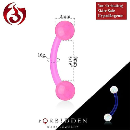 16g 8mm Daith Earring, Eyebrow Ring and Rook Piercing Jewelry, Acrylic Glow-in-The-Dark Retainer - style: Pink