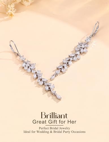 PATISORNA 925 Sterling Silver Dangle Earrings for Women Trendy Hypoallergenic White Gold Plated Leverback Drop Earrings Long Lightweight Statement Earring for Wedding Brides - color: Long CZ