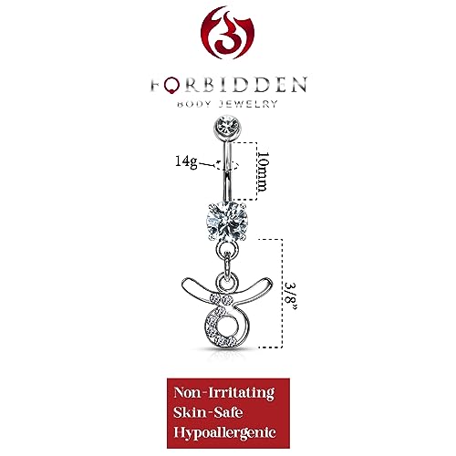 Forbidden Body Jewelry Surgical Steel CZ Jeweled Zodiac Sign Dangle Belly Button Ring - style: Taurus